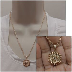 Letter R Initial Embossed Heart Reversible Pendant Gold Tone Necklace